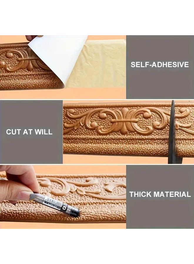 ملصق حائط إطار ثلاثي الأبعاد باللون البني شريط زخرفي مصنوع من الرغوة ذاتية اللاصقة مقاس 90.55 × 3.15 بوصة - Image 5