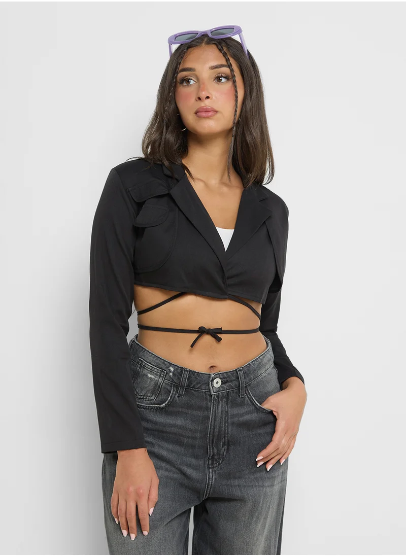 Ginger Cropped Blazer With Tie Up Detail