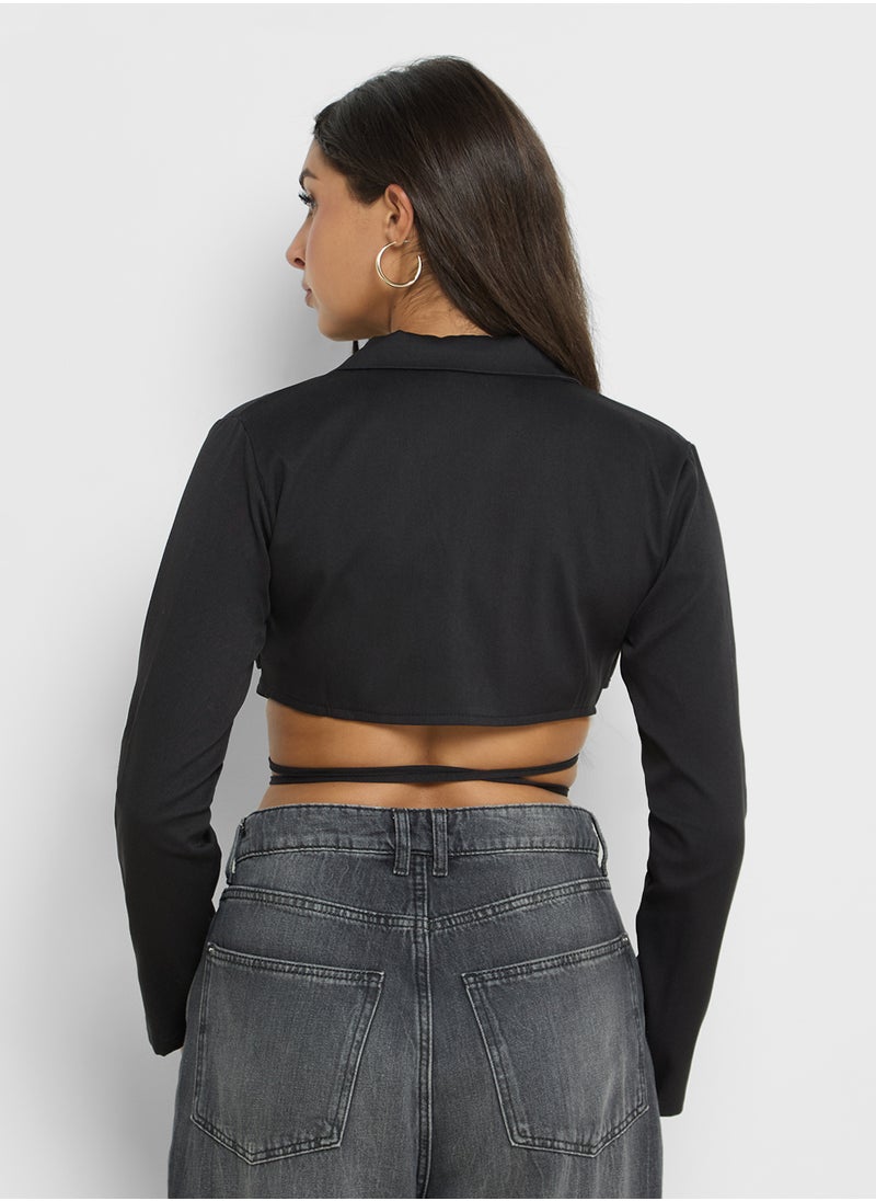 Ginger Cropped Blazer With Tie Up Detail  - Image 2