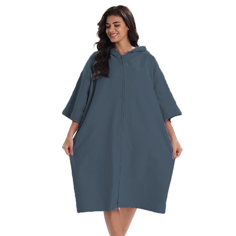 Ultra-Fine Microfiber Adult Hooded Bathrobe - Quick-Drying Beach Towel & Surfing Cape