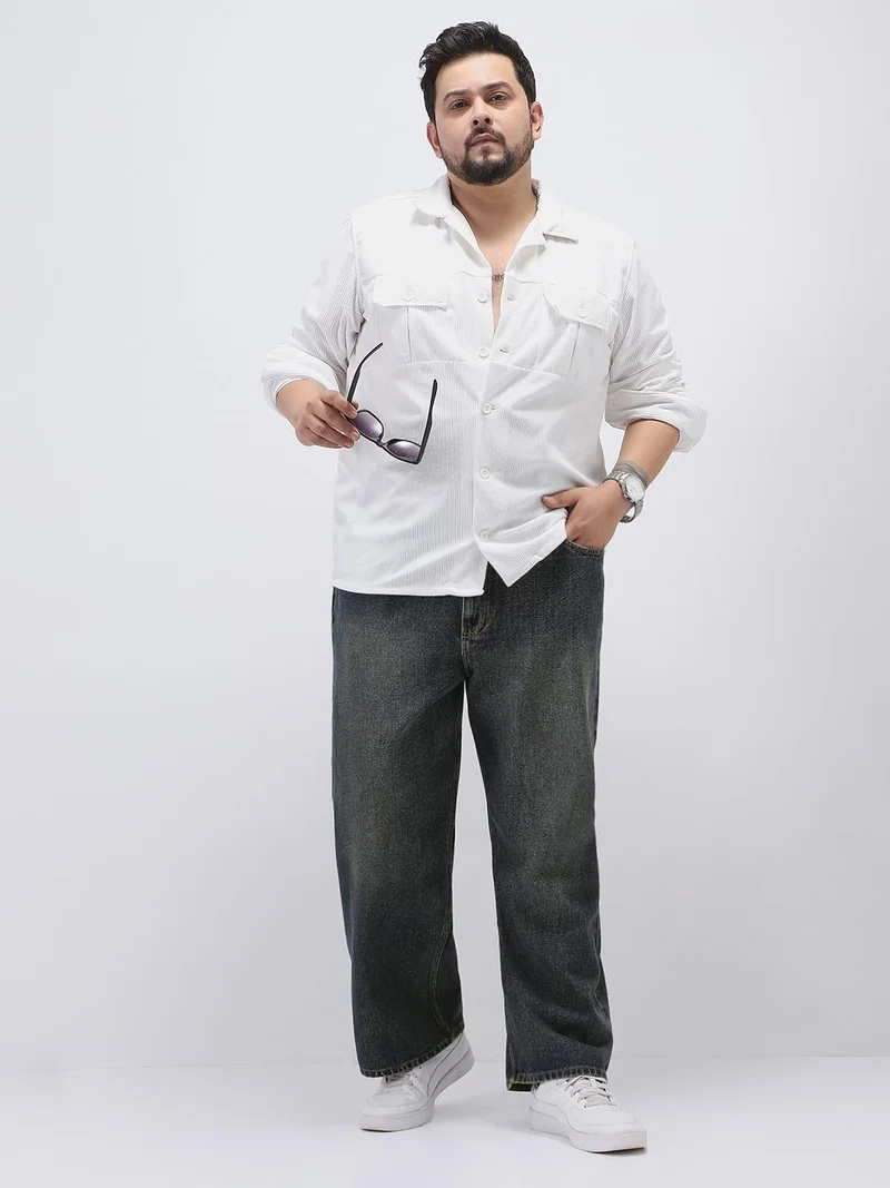 Urbano Fashion  Urbano Plus Men's Dark Blue Loose Baggy Fit Heavy Washed Jeans Non-Stretchable  | Best Price UAE