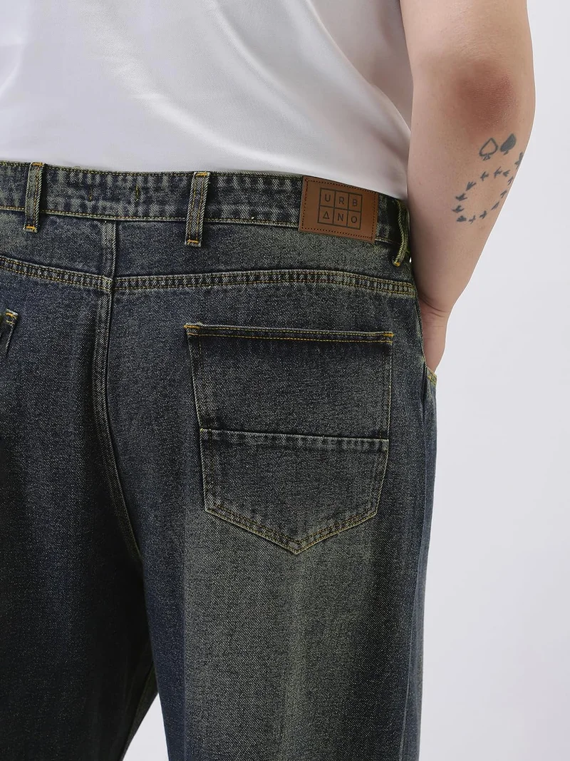 Urbano Fashion  Urbano Plus Men's Dark Blue Loose Baggy Fit Heavy Washed Jeans Non-Stretchable  | Best Price UAE