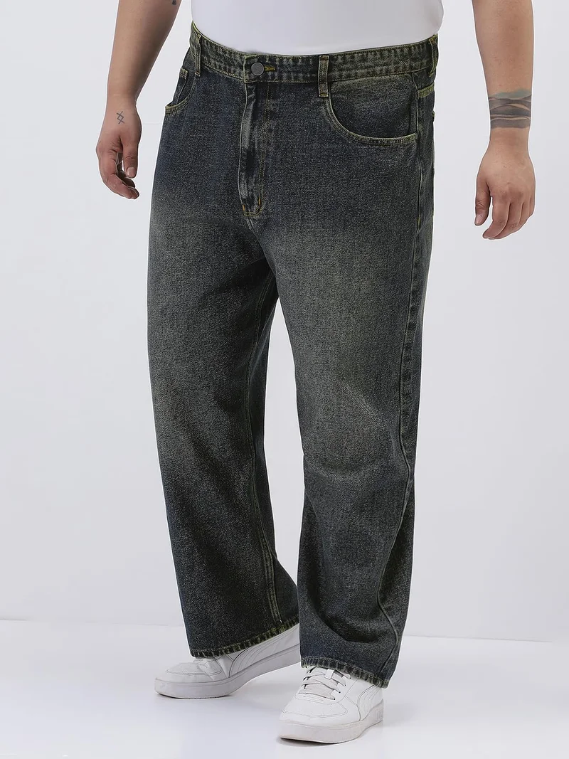 Urbano Fashion  Urbano Plus Men's Dark Blue Loose Baggy Fit Heavy Washed Jeans Non-Stretchable  | Best Price UAE