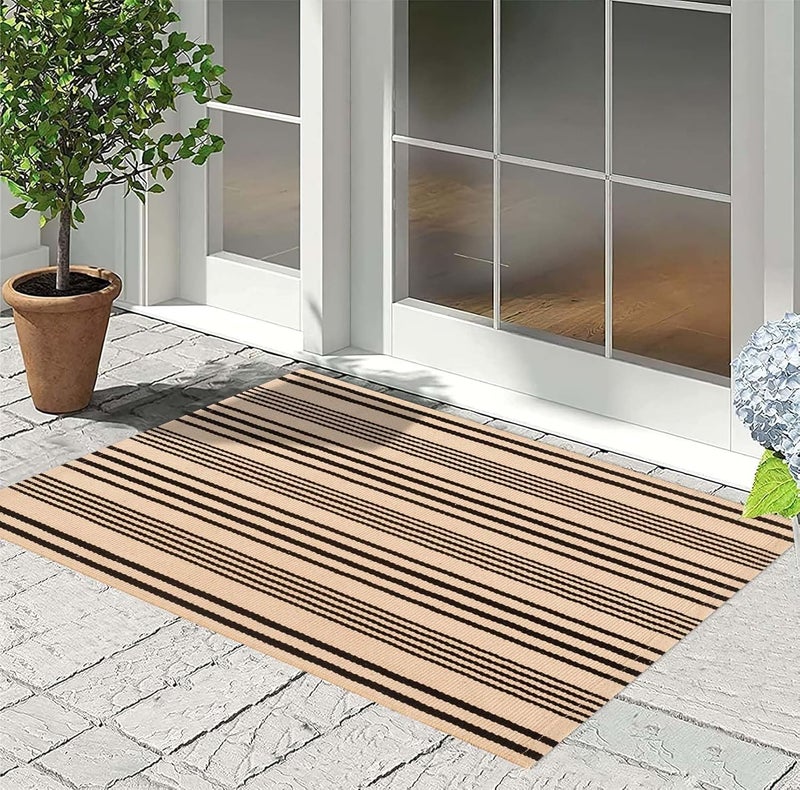 BUAGETUP Front Outdoor Door Mat 2'x3',Tan Black Striped Outdoor Rug Machine Washable Cotton Layered Door Mat Entryway Throw Rug for Indoor Entrance - Image 5