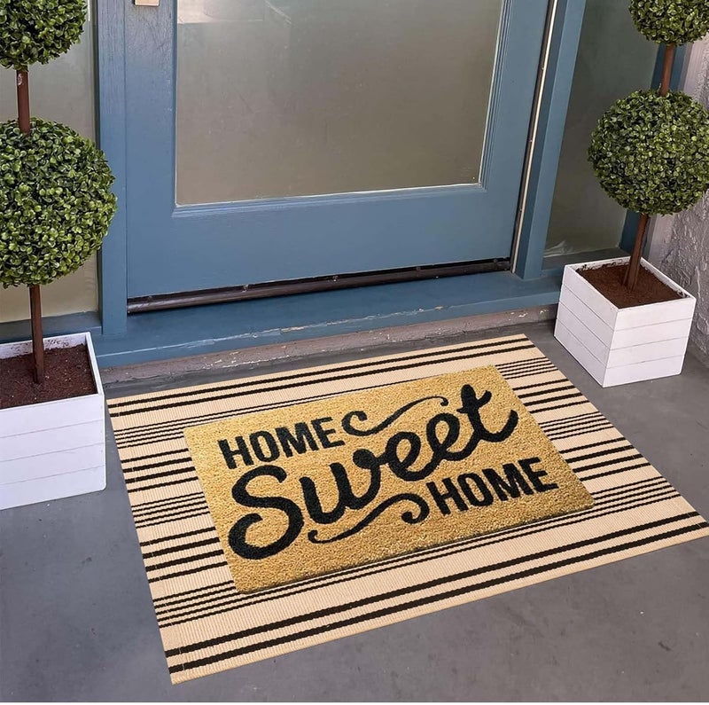 BUAGETUP Front Outdoor Door Mat 2'x3',Tan Black Striped Outdoor Rug Machine Washable Cotton Layered Door Mat Entryway Throw Rug for Indoor Entrance - Image 4