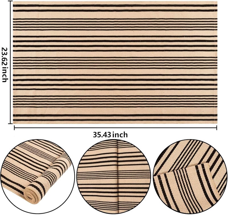 BUAGETUP Front Outdoor Door Mat 2'x3',Tan Black Striped Outdoor Rug Machine Washable Cotton Layered Door Mat Entryway Throw Rug for Indoor Entrance - Image 2