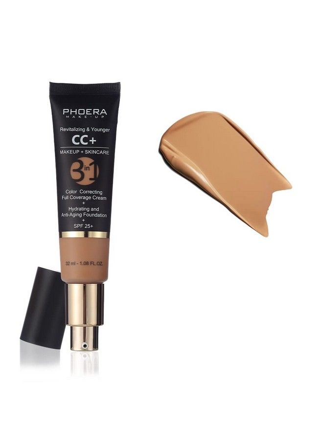 Phoera Antiaging Color Correcting Full Coverage Cream Foundation Spf 25+ Revitalizing & Younger Infused Concealer With Vitamins For Dark Circles Acne Scars Wrinkles & Redness. (160 Sand) - Image 1