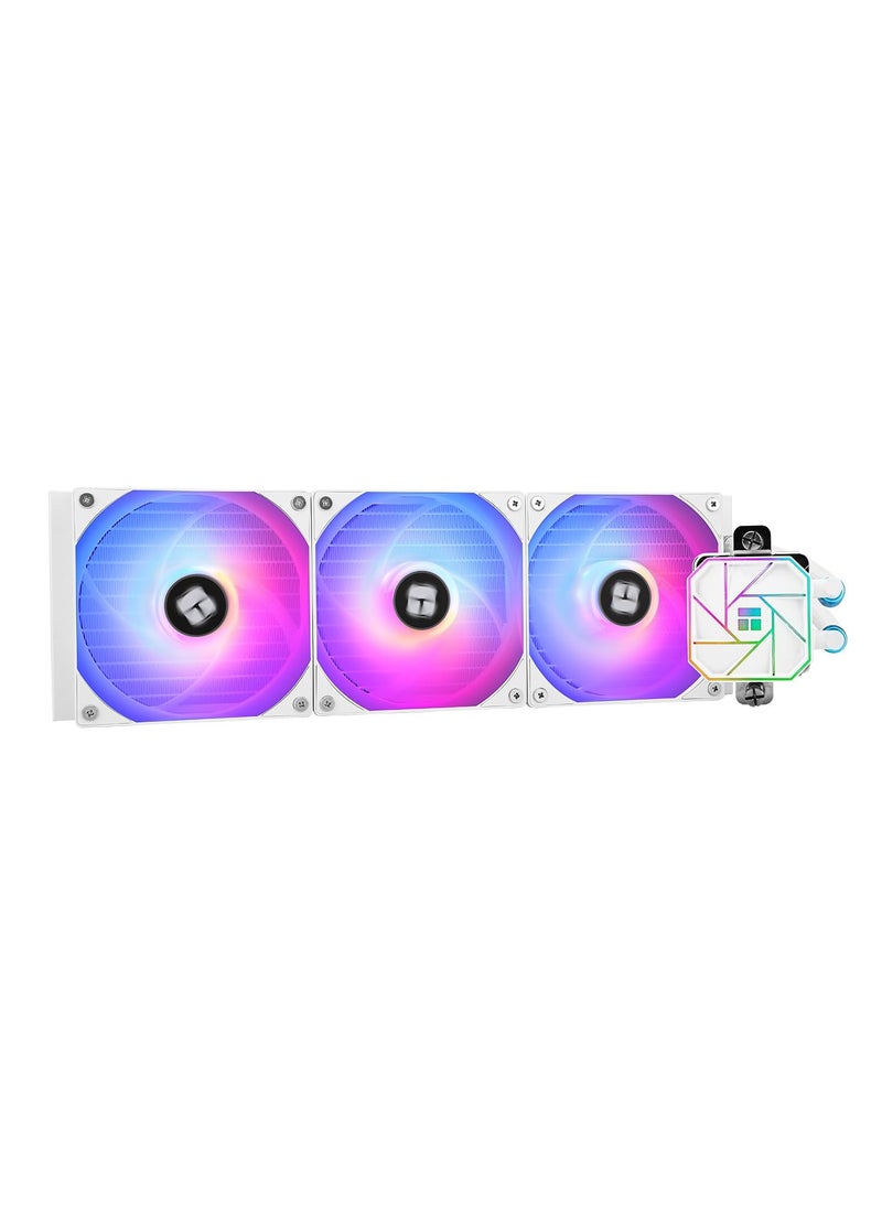ثيرمالرايت ثيرمال رايت مبرد مائي اكوا ايليت 360 ابيض V3 ايه يو، صف تبريد سائل 360 درجة، مراوح تبريد ARGB PWM لمعالج انتل LGA1150/1151/1155/1156/1200/2011/1700، AMD:AM4/AM5، مبرد كمبيوتر ايه اي او  - Image 1
