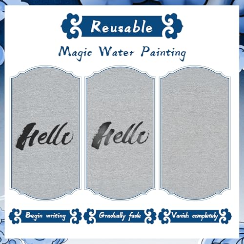 EXJEXJ Reusable Magic Canvas with Water for Chinese Calligraphy Cloth Scroll with 2 Brushes & Dish, Ten Thousand Times Writing, No Ink No Paper Mess-Free Calligraphy Painting for Beginners Student Practicing - Image 4