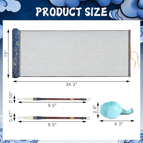 EXJEXJ Reusable Magic Canvas with Water for Chinese Calligraphy Cloth Scroll with 2 Brushes & Dish, Ten Thousand Times Writing, No Ink No Paper Mess-Free Calligraphy Painting for Beginners Student Practicing - Image 2
