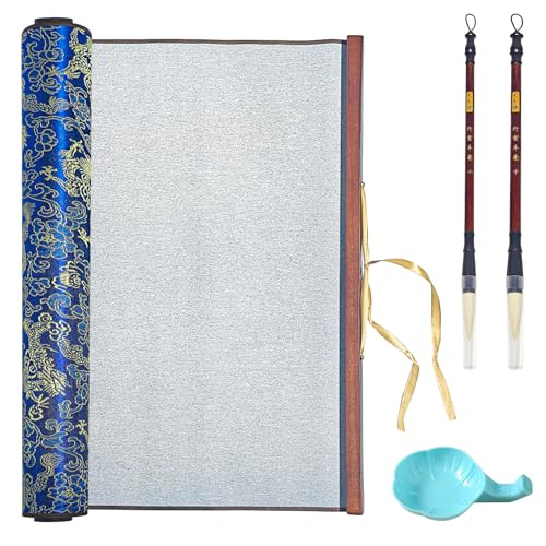 EXJEXJ Reusable Magic Canvas with Water for Chinese Calligraphy Cloth Scroll with 2 Brushes & Dish, Ten Thousand Times Writing, No Ink No Paper Mess-Free Calligraphy Painting for Beginners Student Practicing - Image 1