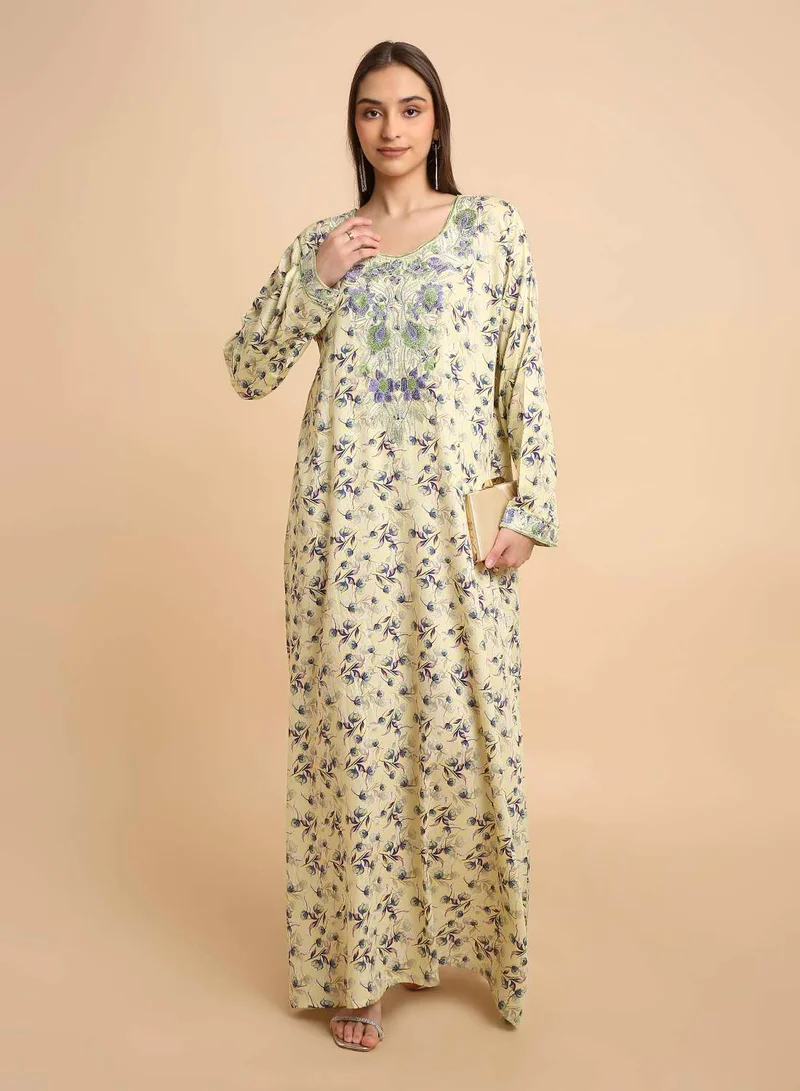 HANA & SARA Elegant Arabic Mukhawar Jalabiya in Pure Giza Silk Cotton for Women with Head Scarf