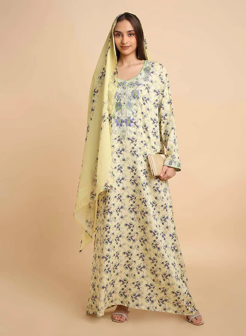 HANA & SARA Elegant Arabic Mukhawar Jalabiya in Pure Giza Silk Cotton for Women with Head Scarf