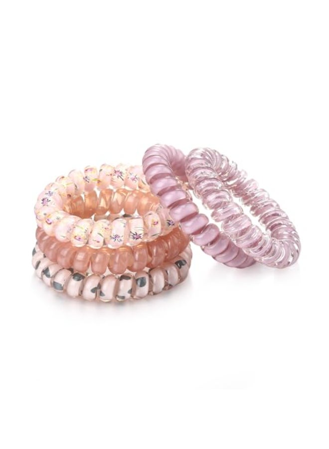 Wingoden 5pcs Spiral Hair Ties No Damage Plastic Coil Ties for Thick Hair No Crease Ponytail Holders Pink Set - Image 1