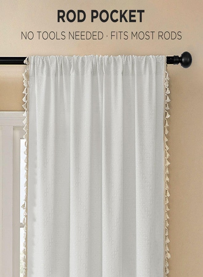 Joydeco Cream White Boho Curtains 84 Inches Long 2 Panels Set, Boho Curtains for Bedroom Living Room, Super Soft Light Filtering Country Rustic Semi Sheer Farmhouse Curtains Rod Pocket - Image 2