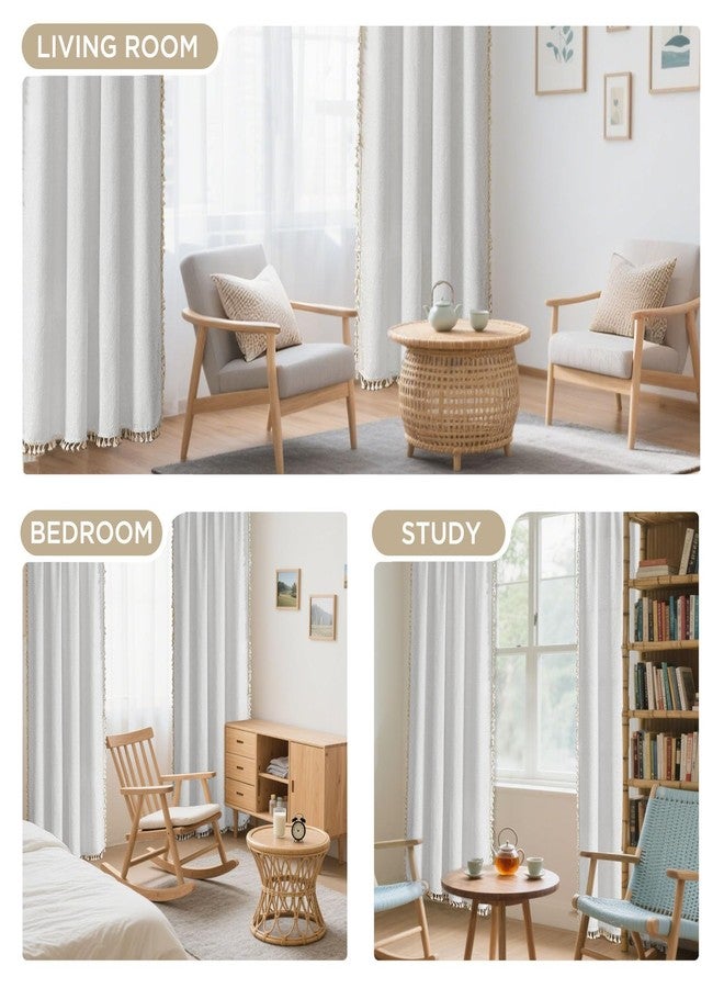 Joydeco Cream White Boho Curtains 84 Inches Long 2 Panels Set, Boho Curtains for Bedroom Living Room, Super Soft Light Filtering Country Rustic Semi Sheer Farmhouse Curtains Rod Pocket - Image 5