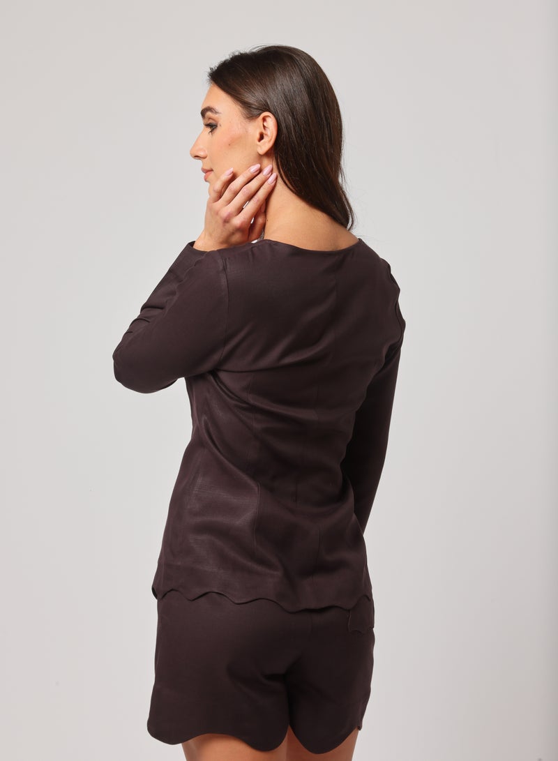 Ashita Fernandes Ashita Fernandes Arz Linen Top for women – Noir Bark, Tailored Fit with Asymmetric Neckline, Contemporary & Chic Style, Breathable Sustainable Fabric  - Image 4