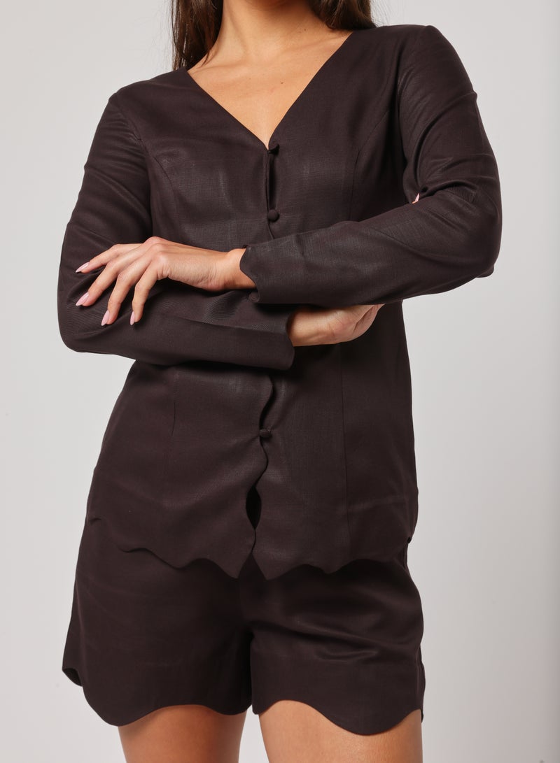 Ashita Fernandes Ashita Fernandes Arz Linen Top for women – Noir Bark, Tailored Fit with Asymmetric Neckline, Contemporary & Chic Style, Breathable Sustainable Fabric  - Image 2