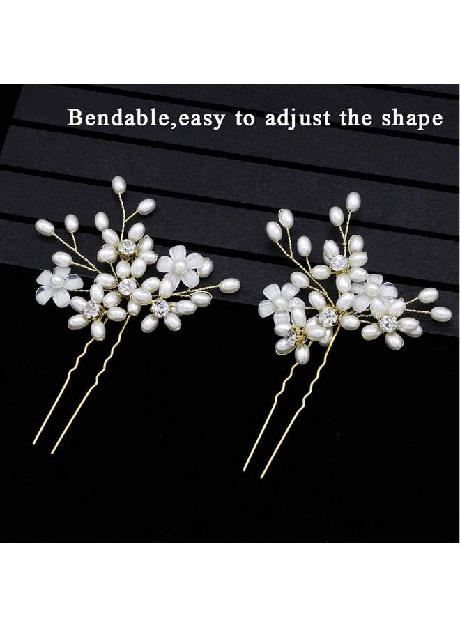 Sppry Wedding Hair Pins (3 Pcs) Elegant Pearl Floral Crystal Hair Accessories For Bridal Women (Gold) - Image 4