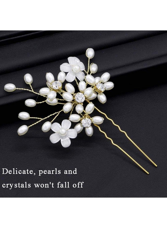Sppry Wedding Hair Pins (3 Pcs) Elegant Pearl Floral Crystal Hair Accessories For Bridal Women (Gold) - Image 5