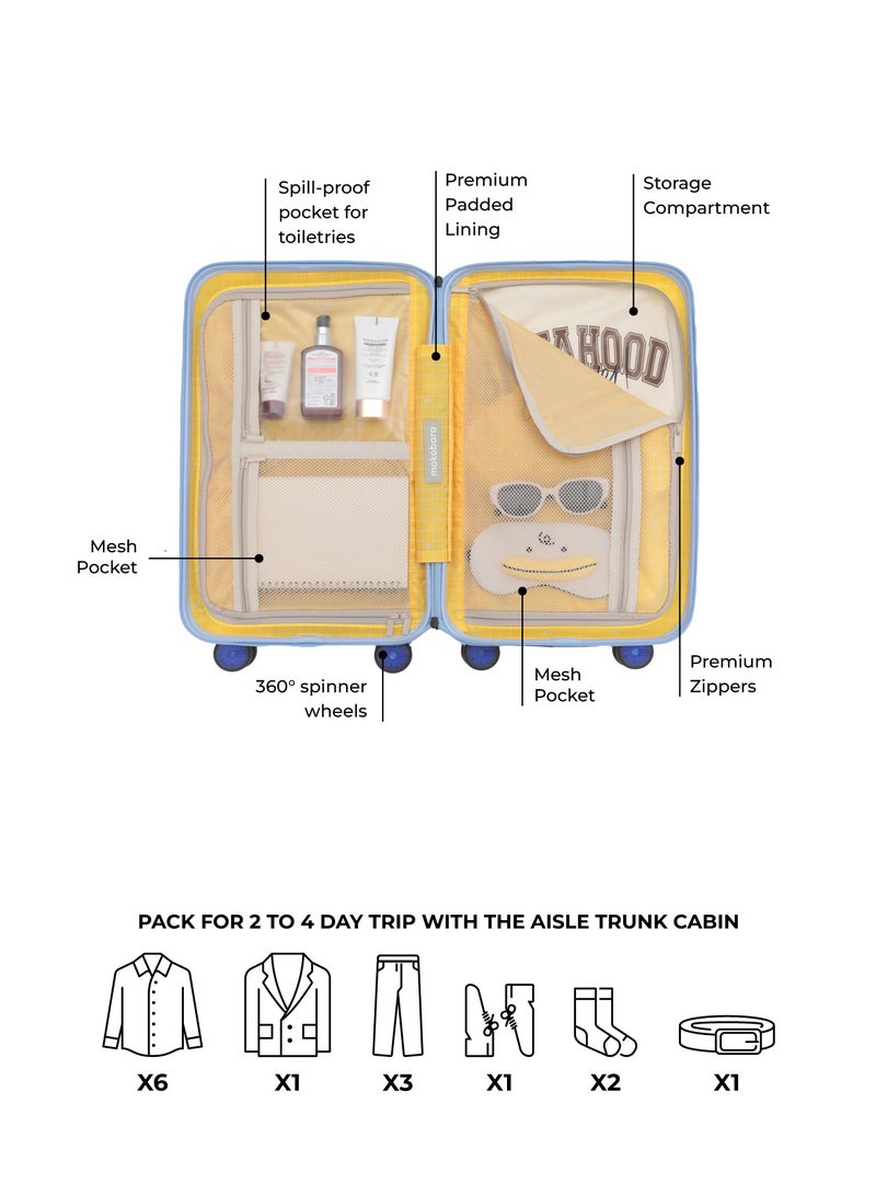 Mokobara Aisle Trunk Cabin Luggage | 40L | German Makrolon Polycarbonate Hardshell | TSA Lock & YKK Zippers | 8 Silent Ninja Wheels | Blue (Shy Blue) - Image 5
