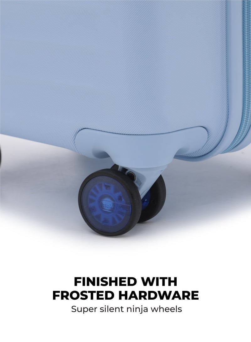 Mokobara Aisle Trunk Cabin Luggage | 40L | German Makrolon Polycarbonate Hardshell | TSA Lock & YKK Zippers | 8 Silent Ninja Wheels | Blue (Shy Blue) - Image 3