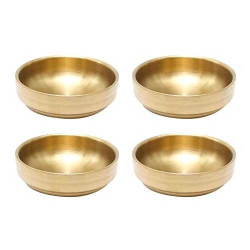 MDEOOSKY 4PCS Mini Stainless Steel Sauce Dish 3.54in Appetizer Plates Double-Deck Plates 304 Stainless Steel Plates for Oil Vinegar Juice Salad Appetizer Side Dish Ketchup (Gold 3.54IN) - Image 1