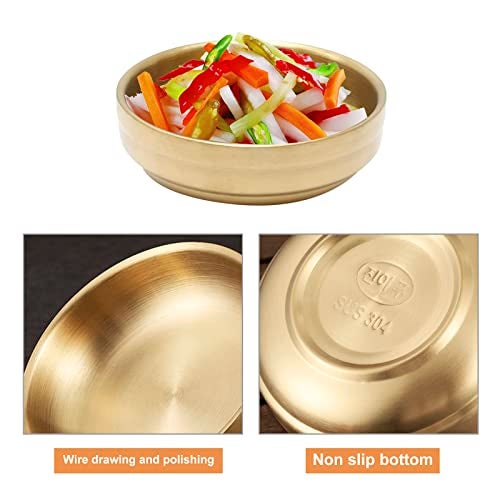 MDEOOSKY 4PCS Mini Stainless Steel Sauce Dish 3.54in Appetizer Plates Double-Deck Plates 304 Stainless Steel Plates for Oil Vinegar Juice Salad Appetizer Side Dish Ketchup (Gold 3.54IN) - Image 4