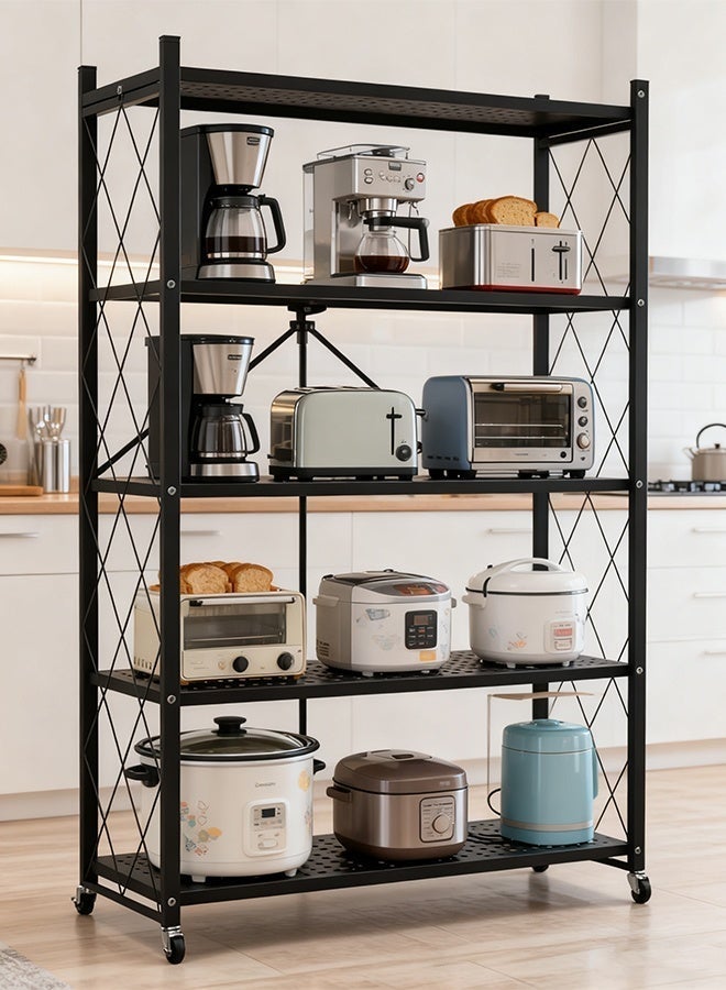 DESINO Foldable Shelves 5 Tier Heavy Duty Metal Storage Shelves with Wheels - No Assembly Collapsible Shelving Unit for Kitchen Garage Hold up to 1250 lbs - Image 2