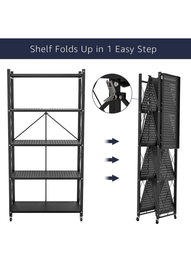 DESINO Foldable Shelves 5 Tier Heavy Duty Metal Storage Shelves with Wheels - No Assembly Collapsible Shelving Unit for Kitchen Garage Hold up to 1250 lbs - Image 4
