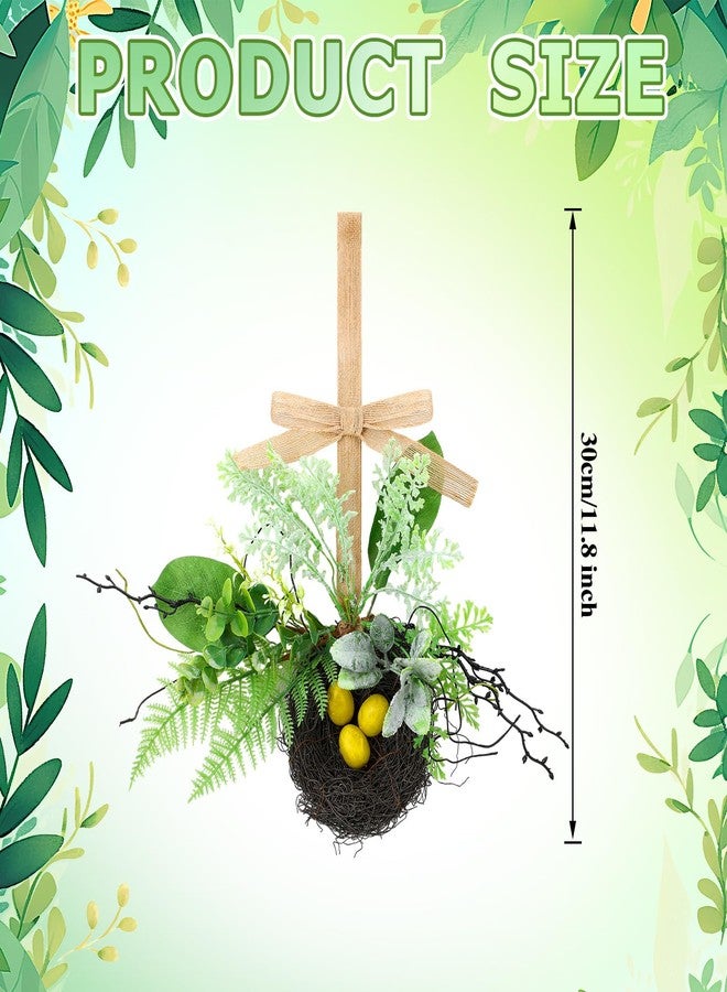 Norme Spring Bird Nest Wreath Bow Decoration Artificial Bird Nest with Fern and Eggs for Spring Summer Yard Garden Wedding Home Easter Party Decor - Image 2