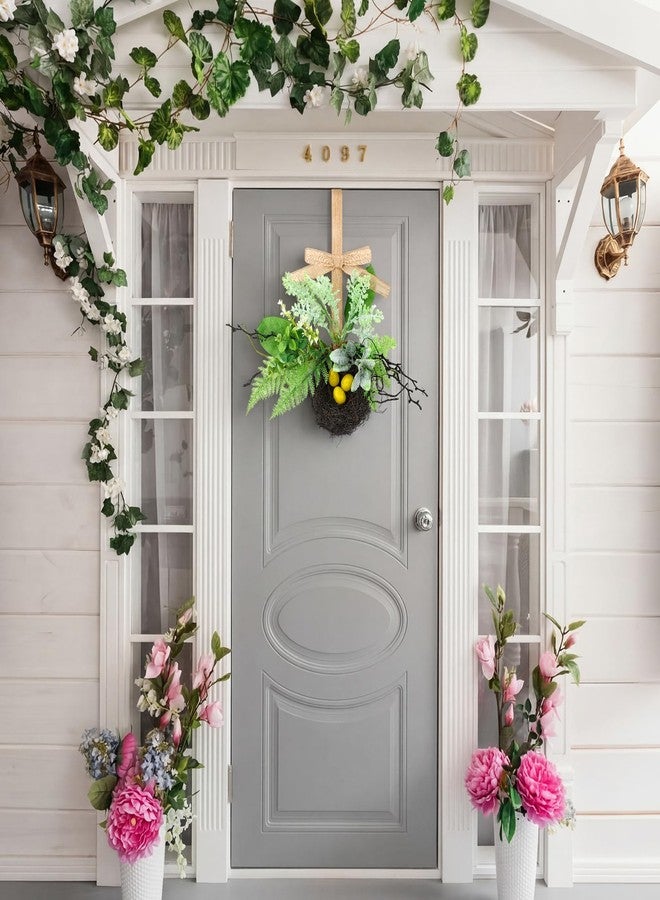 Norme Spring Bird Nest Wreath Bow Decoration Artificial Bird Nest with Fern and Eggs for Spring Summer Yard Garden Wedding Home Easter Party Decor - Image 5