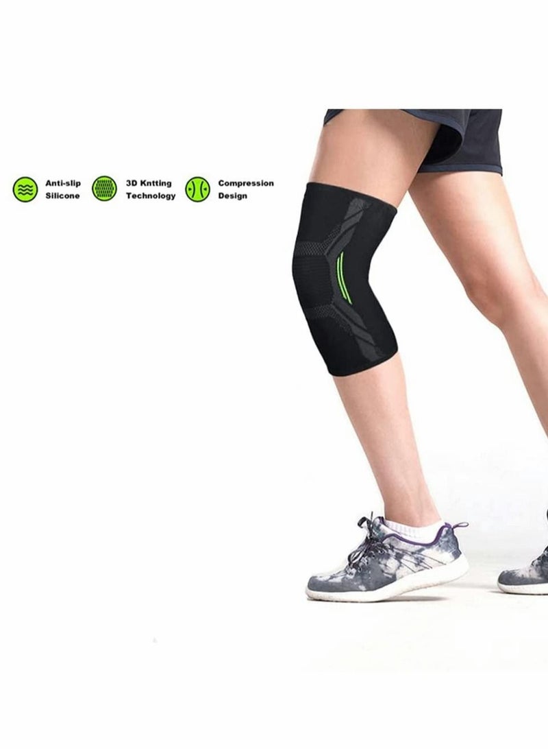 كابتن تيك Knee Brace, 2 Pcs Knee Support Brace for Men & Women, Knee Compression Sleeve for Running, Pain Relief (Large, Black Green) - Image 5
