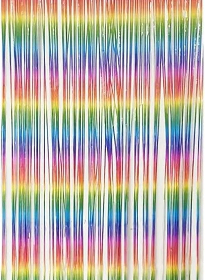 Macaron Color Pastel Rainbow Foil Fringe Curtain Backdrop 2pcs For Birthday Wedding Party Decor - Image 2