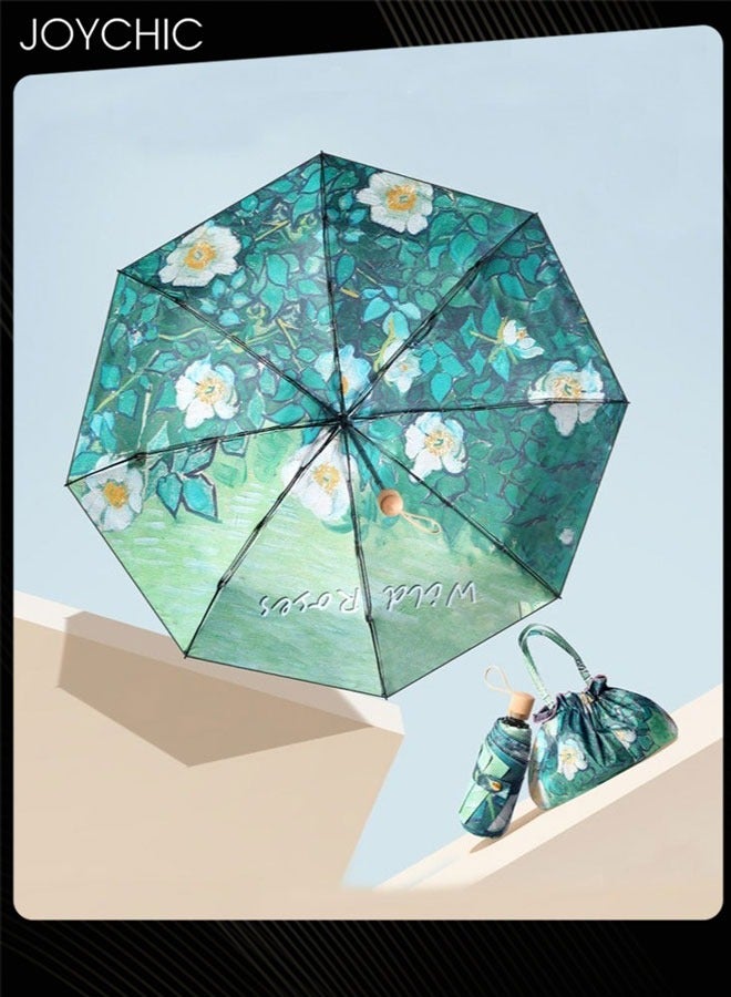Joychic Floral Print 5-Fold Portable Anti-UV Sun Umbrella Small Compact UV Umbrella for Sun and Rain Multicolor  - Image 2