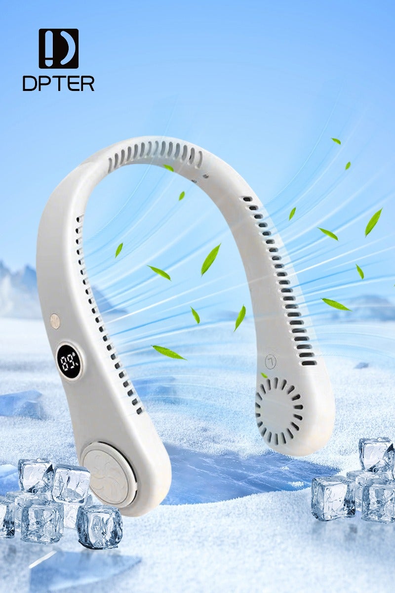 ديبتر مروحة رقبة، مروحة رقبة محمولة معلقة على الرقبة مزودة بشاشة عرض رقمية LED و5 مستويات للسرعة، مروحة رقبة بدون شفرات مع تدفق هواء بزاوية 360 درجة، مروحة شخصية قابلة للارتداء قابلة للشحن عبر USB للعمل والسفر والرياضة والتبريد في الهواء الطلق بهدوء (أبيض) - Image 1