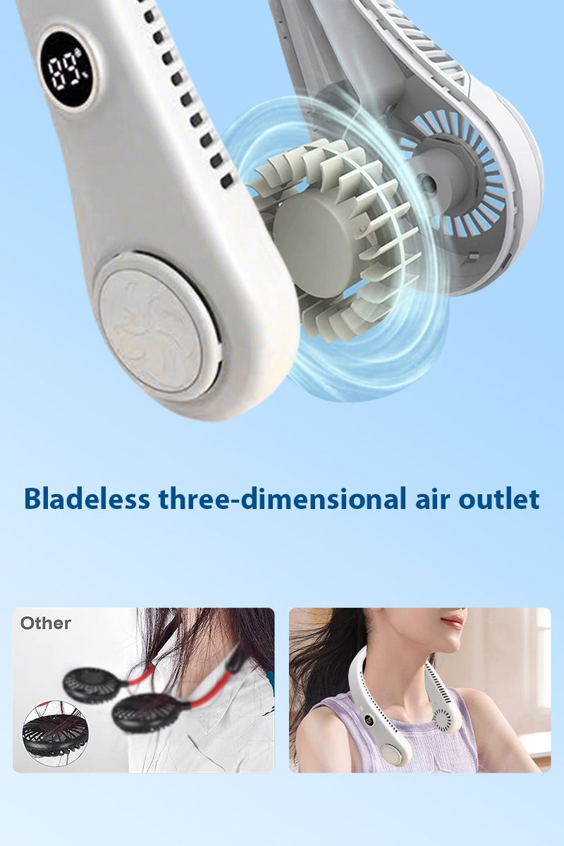 ديبتر مروحة رقبة، مروحة رقبة محمولة معلقة على الرقبة مزودة بشاشة عرض رقمية LED و5 مستويات للسرعة، مروحة رقبة بدون شفرات مع تدفق هواء بزاوية 360 درجة، مروحة شخصية قابلة للارتداء قابلة للشحن عبر USB للعمل والسفر والرياضة والتبريد في الهواء الطلق بهدوء (أبيض) - Image 3