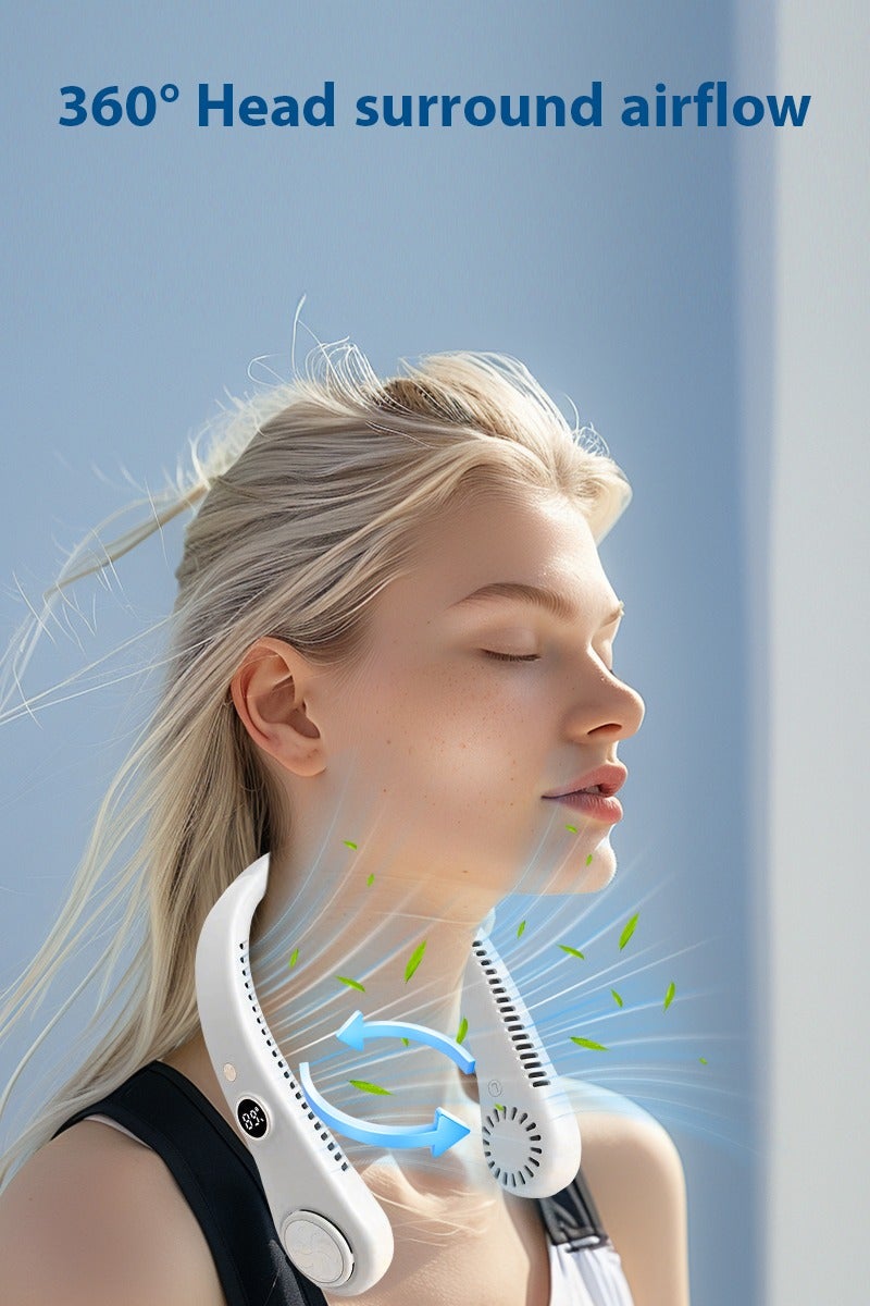 ديبتر مروحة رقبة، مروحة رقبة محمولة معلقة على الرقبة مزودة بشاشة عرض رقمية LED و5 مستويات للسرعة، مروحة رقبة بدون شفرات مع تدفق هواء بزاوية 360 درجة، مروحة شخصية قابلة للارتداء قابلة للشحن عبر USB للعمل والسفر والرياضة والتبريد في الهواء الطلق بهدوء (أبيض) - Image 5