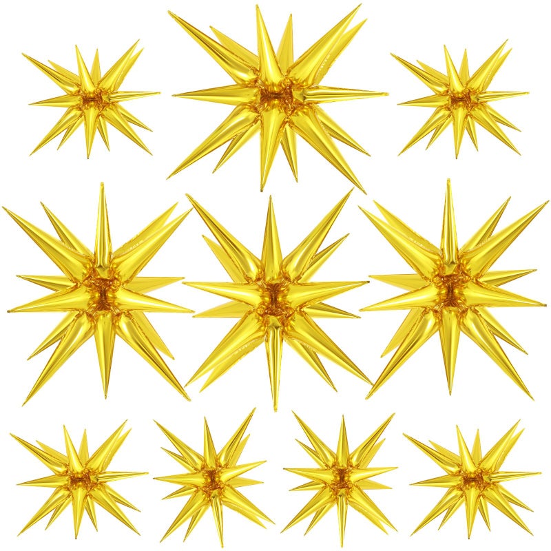 TOTAFAM 10 Pcs Gold Star Balloons Explosion Balloons Foil Cone Balloon Magic for Birthday Wedding Anniversary Party Backdrops Decorations Supplies, 6 Pcs 22Inches and 4 Pcs 27Inches - Image 1