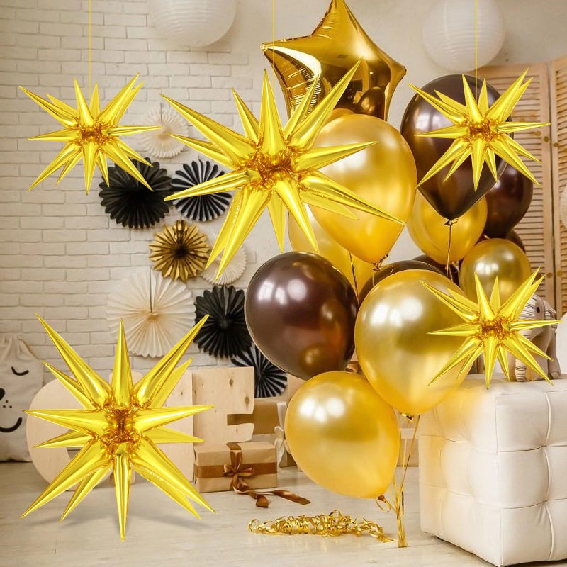 TOTAFAM 10 Pcs Gold Star Balloons Explosion Balloons Foil Cone Balloon Magic for Birthday Wedding Anniversary Party Backdrops Decorations Supplies, 6 Pcs 22Inches and 4 Pcs 27Inches - Image 3
