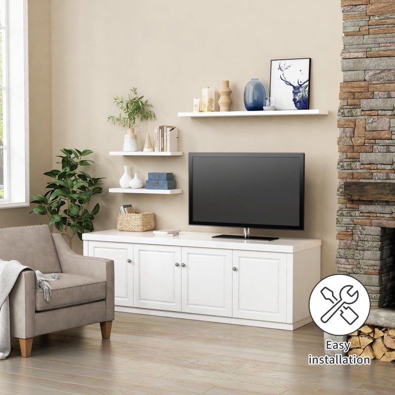 Forbena 24 Inch Floating Shelves for Wall Decor, White Wall Book Shelves for Bedroom, Large Long Deep Hanging Shelves for Bathroom Office Laundry Living Room Kitchen Closet Storage - Set of 3 - Image 4