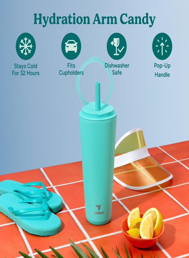 REDUCE Halo 32 oz Stainless Steel Vacuum Insulated Tumbler - Spill Proof Travel Mug with Flip Handle Lid - Keeps Drinks Cold for 32 Hrs - Dishwasher Safe - Cupholder Friendly - Ocean Breeze - Image 2