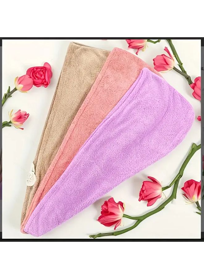 3 Pack Quick Dry Hair Towels For Women Oversized Snap Closure Soft Coral Fleece - Image 1