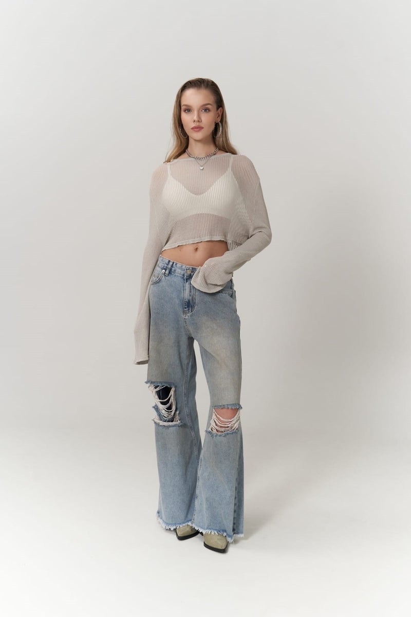 Mai Collection Gemma Ripped Detail Blue Jeans - Image 1