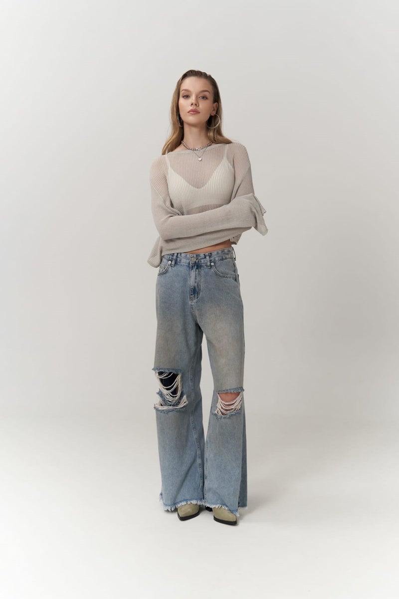 Mai Collection Gemma Ripped Detail Blue Jeans - Image 4