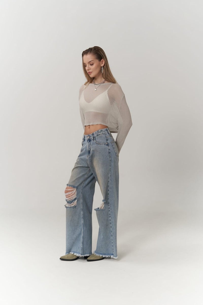 Mai Collection Gemma Ripped Detail Blue Jeans - Image 2