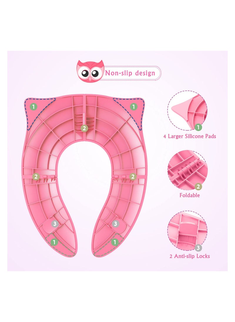 KASTWAVE - Kids Toilet Seat Cover, Portable Potty Seat for Toddler Travel - KASTWAVE Foldable Non-Slip Suction Cups Potty Training Toilet Seat Cover Travel Potty for Boys Girls (Pink Owl) - Image 1