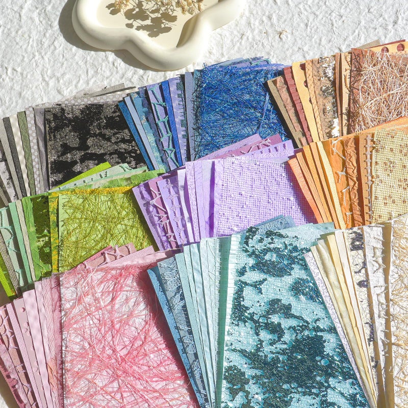 Aromoty 108 Sheets Unique Textured Scrapbook Paper and Mesh Fabric Set - 9 Pack No Repeat Special Paper Assorted Mixed for Scrapbooking Planner Junk Journal Supplies Media Collage Card 3.9x5.5 Inch - Image 5