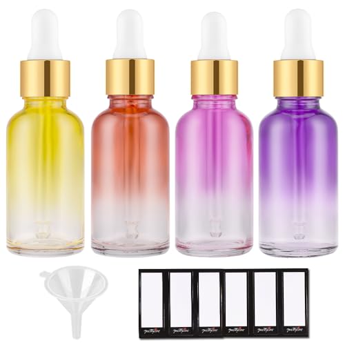 PrettyCare 4 Pack 1oz Dropper Bottle for Essential Oils 30 ml Rainbow Glass Leak Proof Essential Oils Bottles with Labels Funnel Pipettes Empty Tincture Bottles for Personal Care Beauty - Image 1
