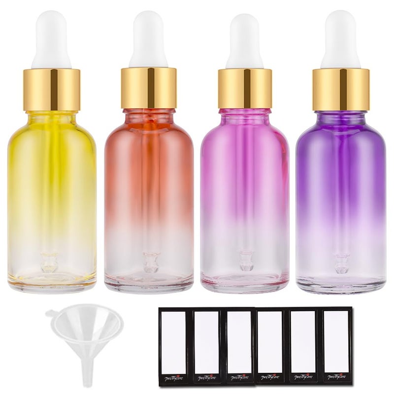 PrettyCare 4 Pack 1oz Dropper Bottle for Essential Oils 30 ml Rainbow Glass Leak Proof Essential Oils Bottles with Labels Funnel Pipettes Empty Tincture Bottles for Personal Care Beauty - Image 3
